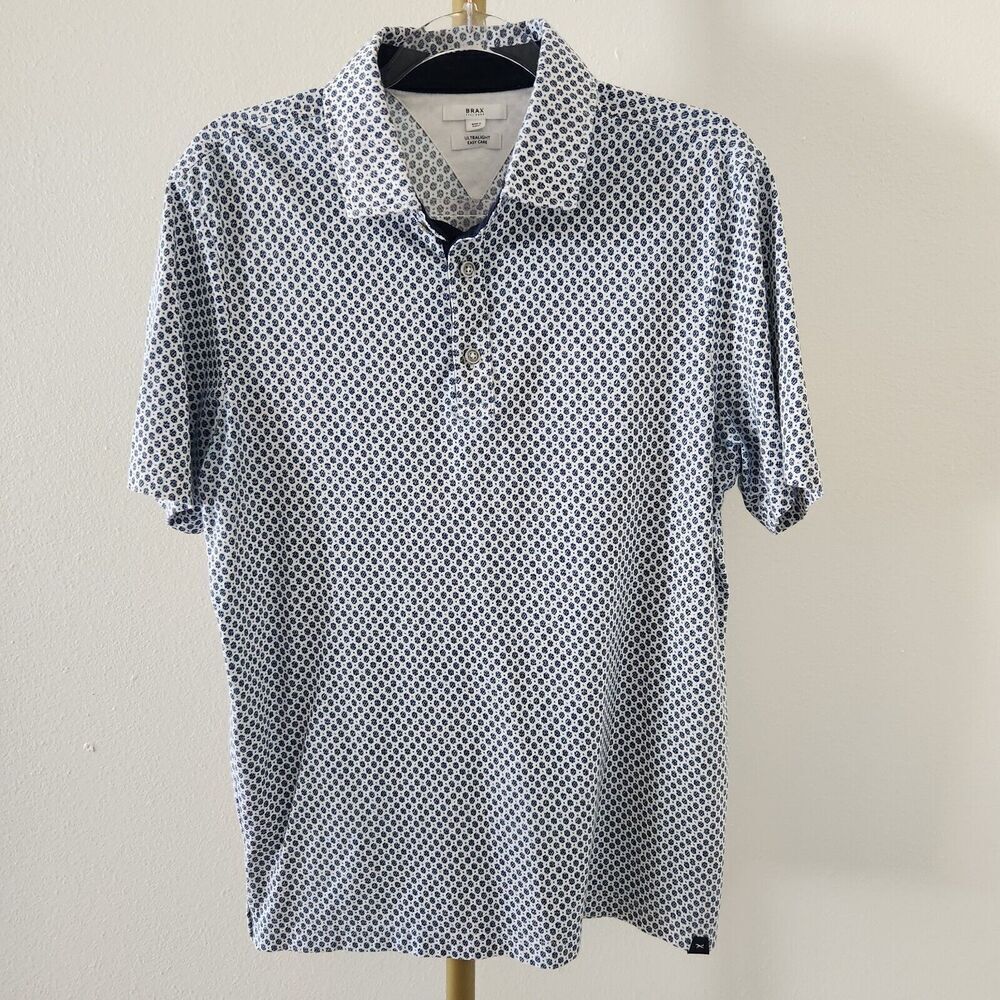 BRAX Ultralight Pico Polo Shirt Mens Size Medium Printed White Blue
